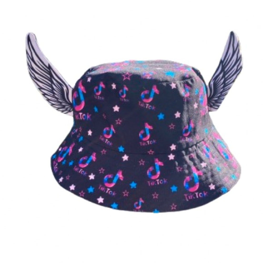 TikTok Hat w/ Logo Winged Bucket Hat Gen Z Streetwear Y2K Inspired Festival